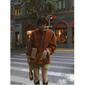 310 MOOD Biker Teddy Bear Biker Jacket Small Women Brown Yellow S